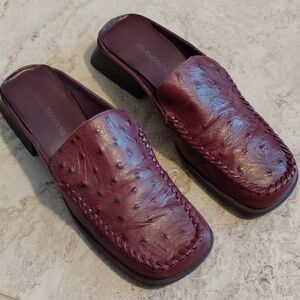 Enzo Angiolini Burgundy Leather Slip On Mules Loafers